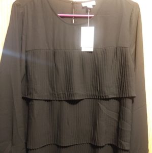 J•jill black long sleeve ruffle blouse